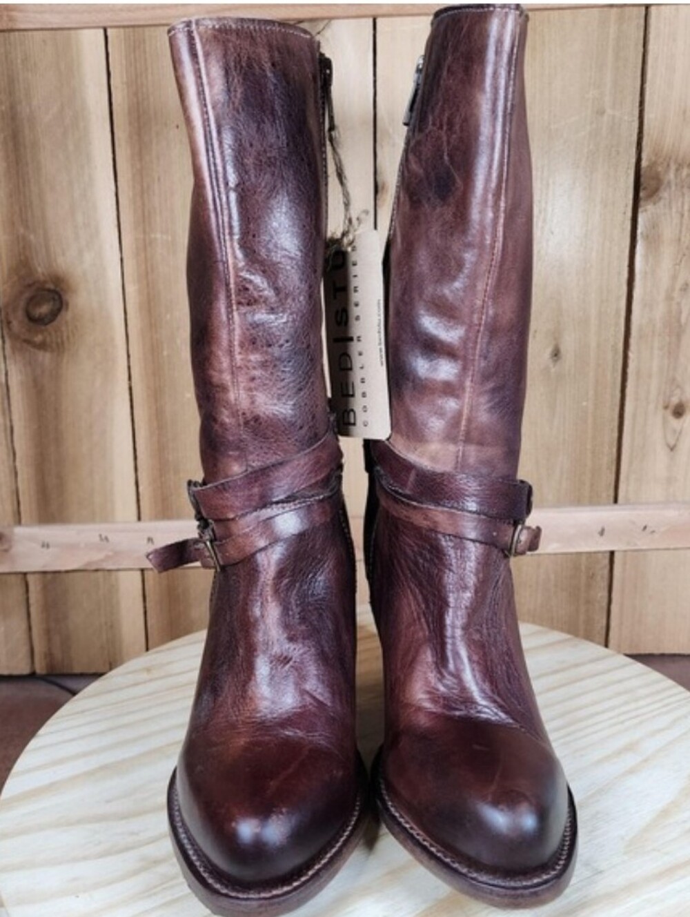BED|STU Brown Leather Mid-Calf Harness Boots 8 New